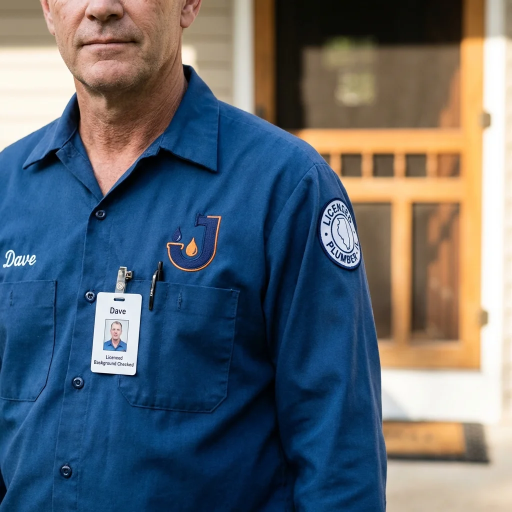 Licensed plumber showing ID badge in East Palestine, OH