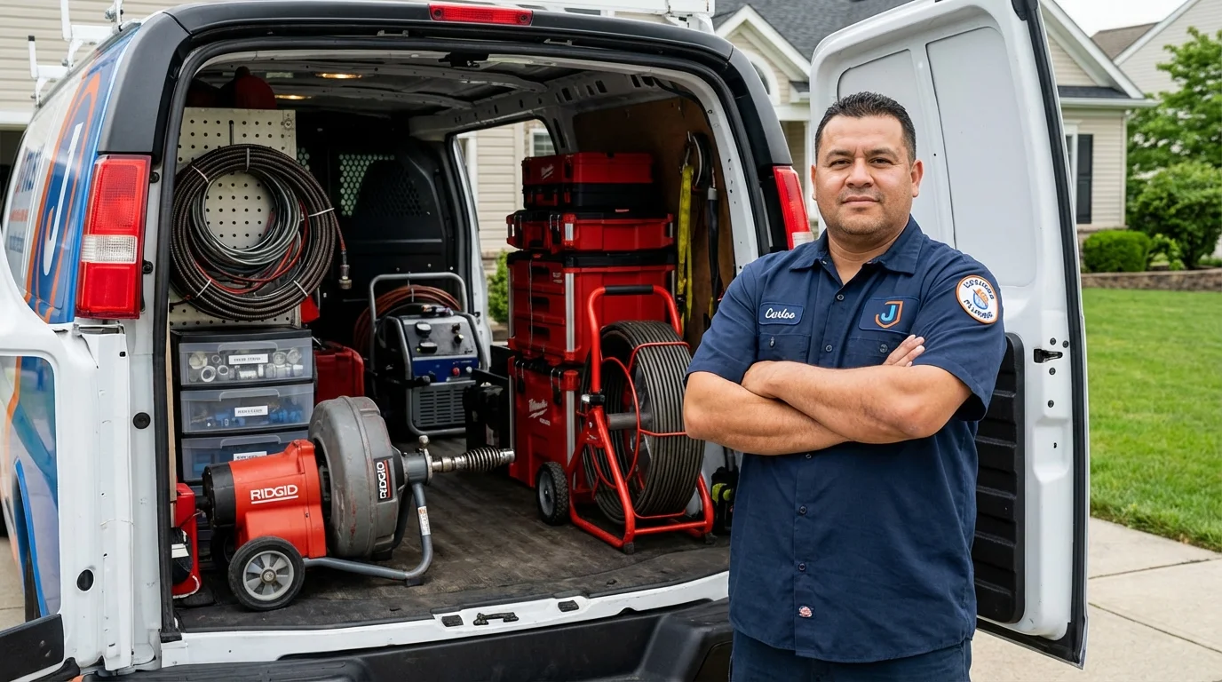 Professional drain cleaning equipment and Johns Plumbing LLC plumber in East Palestine