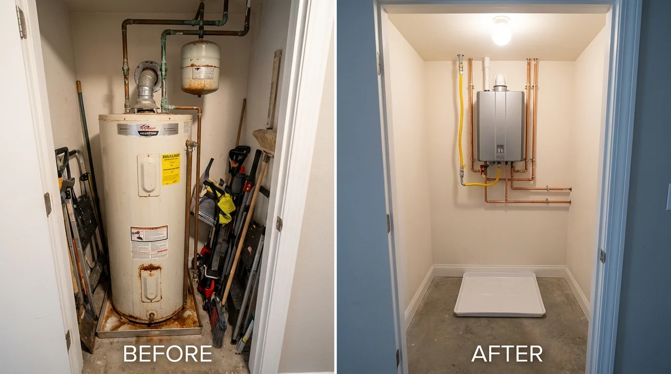 Tank water heater versus wall-mounted tankless unit comparison for East Palestine, OH homeowners