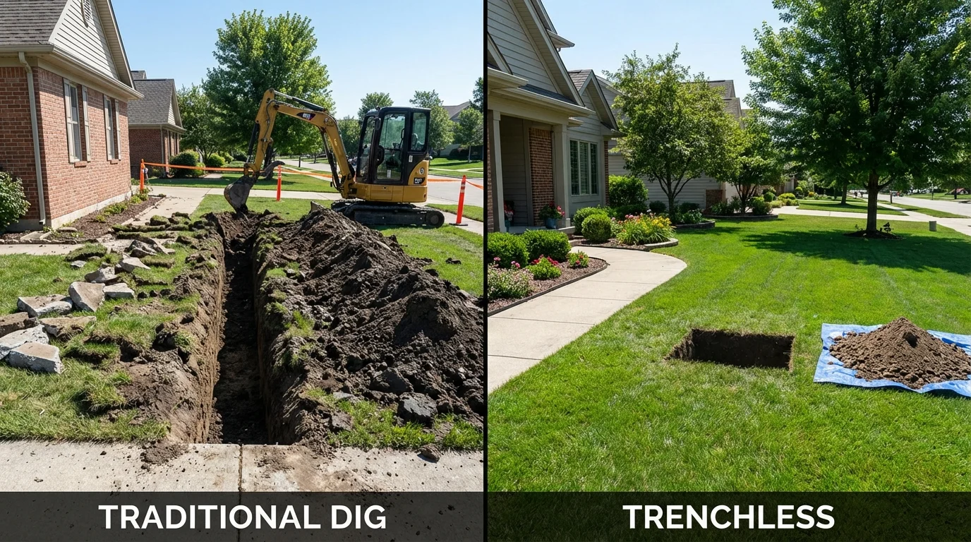 Trenchless sewer repair with minimal yard damage versus traditional excavation in East Palestine, OH